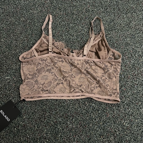 Nude Taupe Brown Tan Lace Structured Bustier Bra Corset Top Sexy Stretch Shirt S - Picture 3 of 16